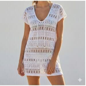 Wave Zone Womens White Swim Cover Up Top Small Cap Sleeve